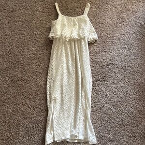 Sequin Hearts White Ruffled Tiered Midi Dress